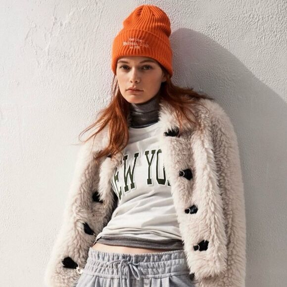 Anthropologie Hat Daily Practice Sport Club Ribbed Knit Beanie Orange OS NWT - Picture 2 of 7